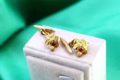 Best Pamono Gold Cufflinks with Lion Head and Synthetic Red Stones, Set of 2