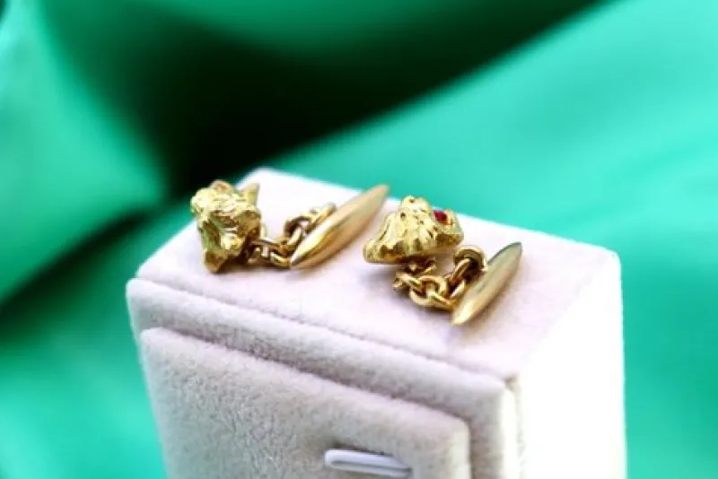 Best Pamono Gold Cufflinks with Lion Head and Synthetic Red Stones, Set of 2