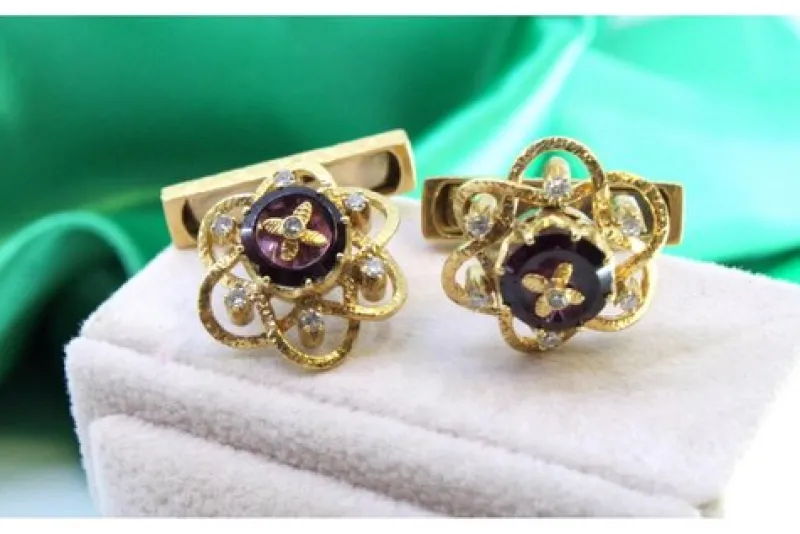Best Pamono Gold Cufflinks with Onyx and Brilliant-Cut Diamonds, Set of 2