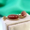 Sale Pamono Gold Cufflinks with Oval Brown Stone, Set of 2