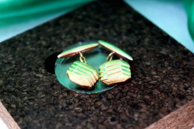 Sale Pamono Gold Cufflinks with Raised Trim and Parallel Bands, Set of 2