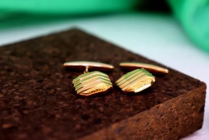 Sale Pamono Gold Cufflinks with Raised Trim and Parallel Bands, Set of 2