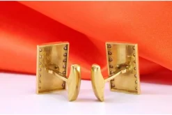 Pamono Gold Cufflinks with Reliefs and Brilliant-Cut Diamonds, Set of 2><noscript><img width=