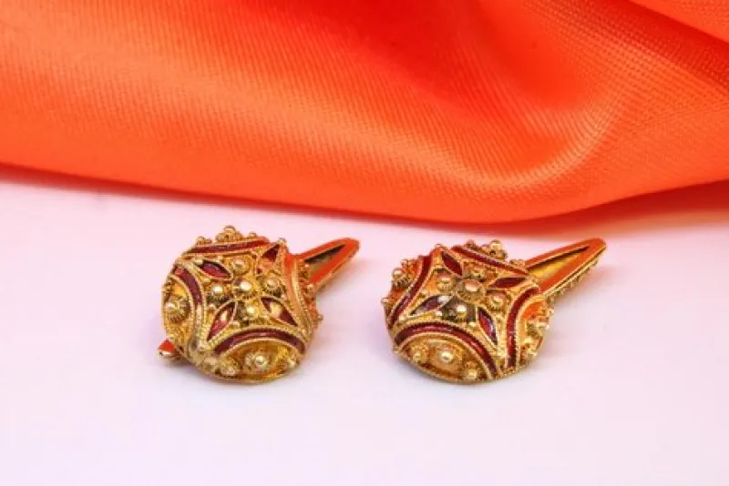Clearance Pamono Gold Cufflinks with Roses and Enamel Decoration, Set of 2