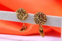 Clearance Pamono Gold Cufflinks with Roses and Enamel Decoration, Set of 2