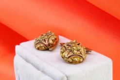 Clearance Pamono Gold Cufflinks with Roses and Enamel Decoration, Set of 2