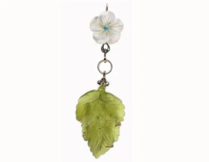 New Pamono Gold Dangle Earrings with White Stones and Jade, Set of 2