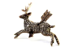 Sale Pamono Gold Deer Brooch with Rose-Cut Diamonds and Cupid's Arrow