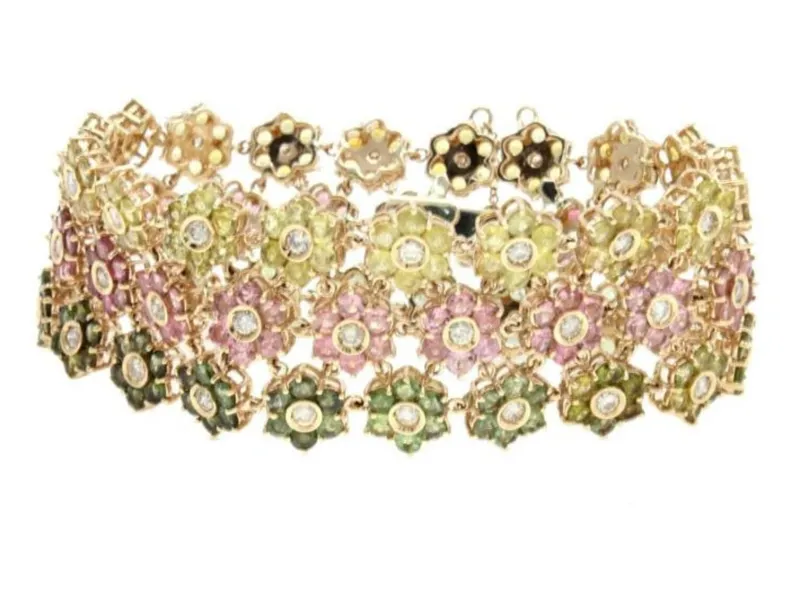 Pamono Gold Diamond and Tourmaline Bracelet> Bracelets