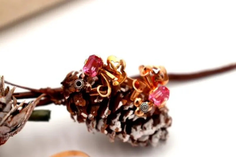 Pamono Gold Earrings and Ring with Synthetic Stones, Set of 3