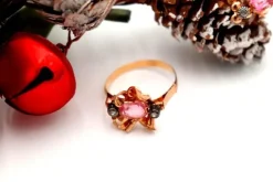 Pamono Gold Earrings and Ring with Synthetic Stones, Set of 3