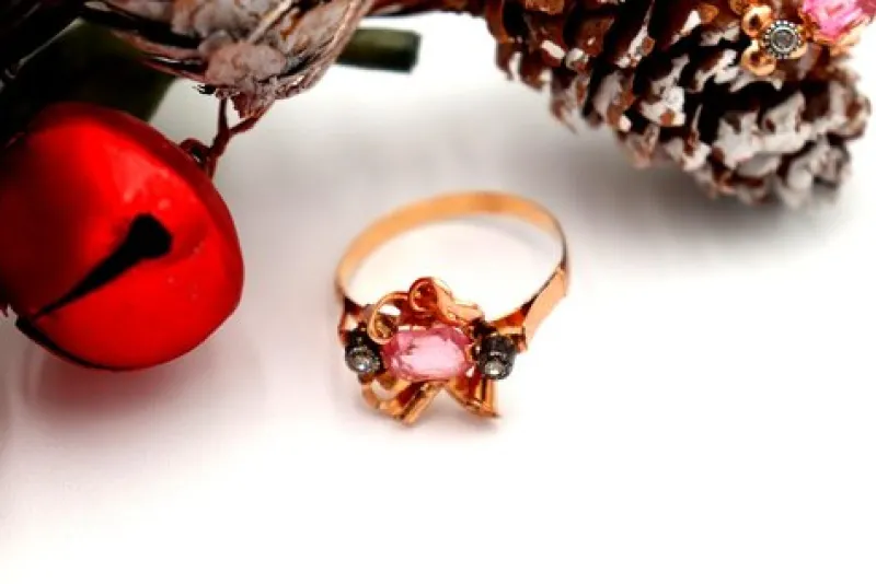 Pamono Gold Earrings and Ring with Synthetic Stones, Set of 3