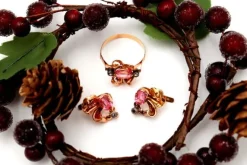 Pamono Gold Earrings and Ring with Synthetic Stones, Set of 3