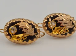 Pamono Gold Earrings in Yellow Gold with Diamonds, 1880, Set of 2> Earrings