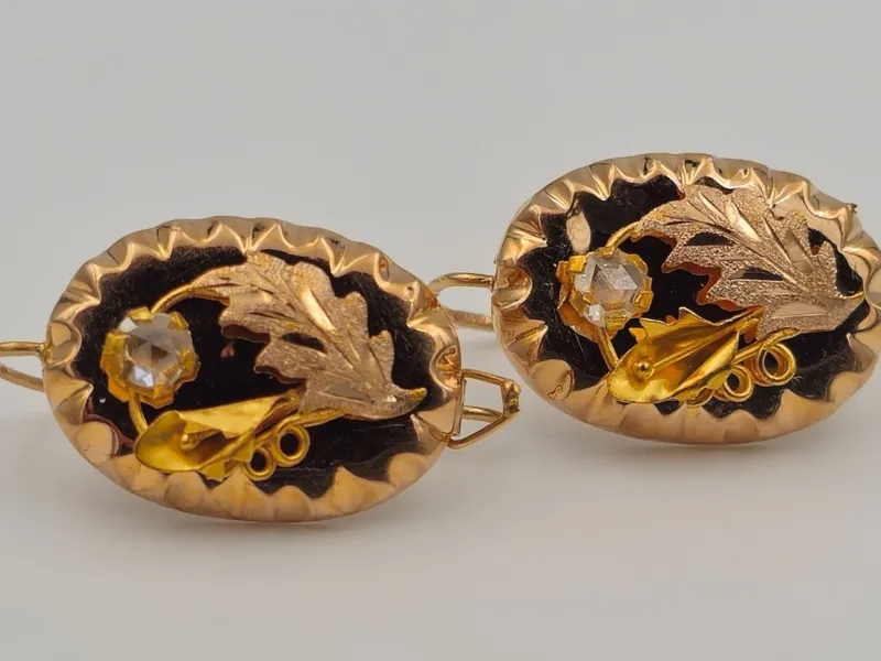 Pamono Gold Earrings in Yellow Gold with Diamonds, 1880, Set of 2> Earrings