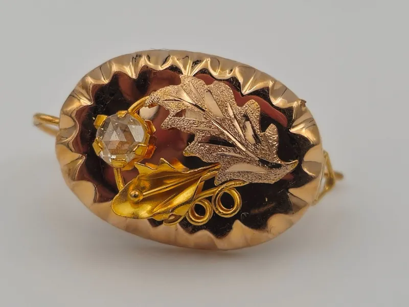 Pamono Gold Earrings in Yellow Gold with Diamonds, 1880, Set of 2> Earrings