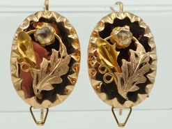 Pamono Gold Earrings in Yellow Gold with Diamonds, 1880, Set of 2><noscript><img width=