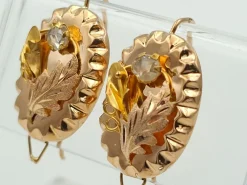 Pamono Gold Earrings in Yellow Gold with Diamonds, 1880, Set of 2><noscript><img width=