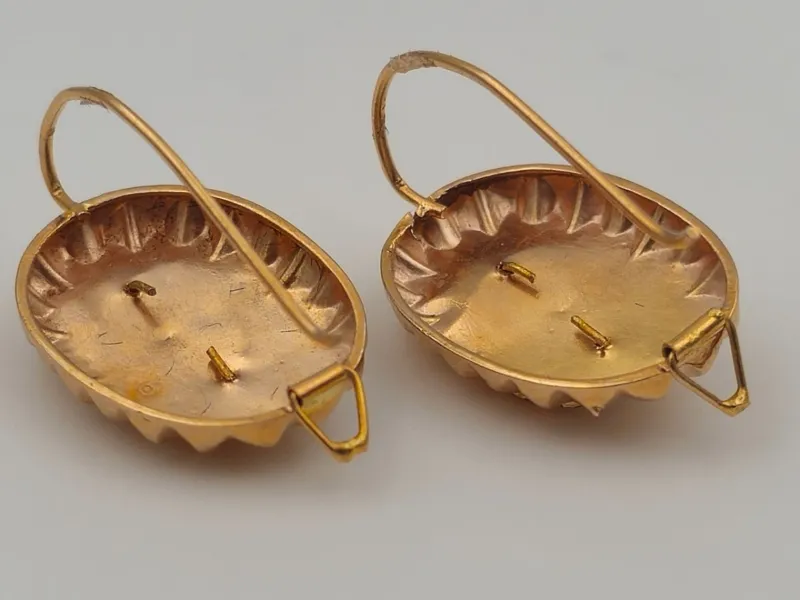 Pamono Gold Earrings in Yellow Gold with Diamonds, 1880, Set of 2> Earrings