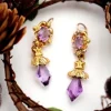 Online Pamono Gold Earrings with Amethysts, Set of 2
