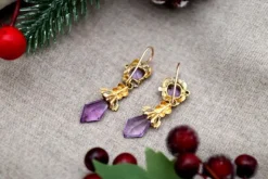 Online Pamono Gold Earrings with Amethysts, Set of 2