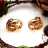 Discount Pamono Gold Earrings with Art Deco Style Windings and Synthetic Stones, Set of 2