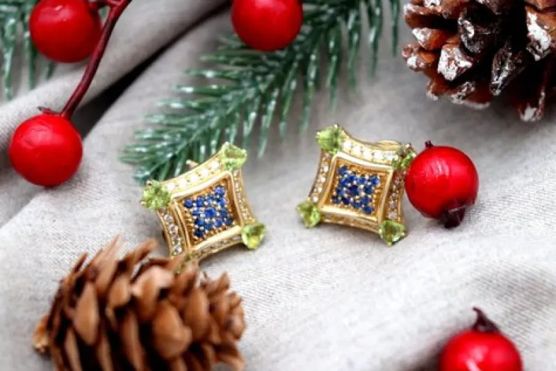Pamono Gold Earrings with Brilliant-Cut Diamonds, Set of 2> Earrings