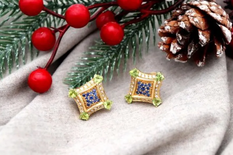 Pamono Gold Earrings with Brilliant-Cut Diamonds, Set of 2> Earrings