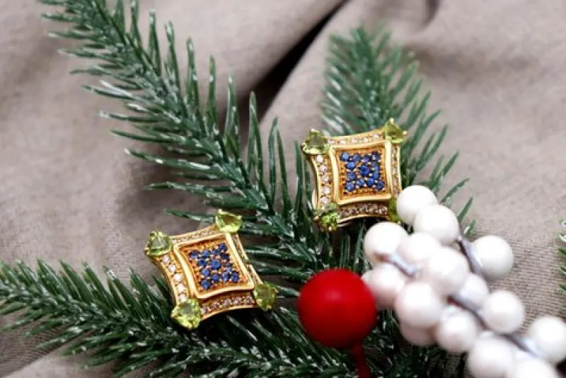 Pamono Gold Earrings with Brilliant-Cut Diamonds, Set of 2> Earrings