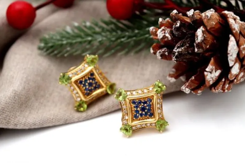 Pamono Gold Earrings with Brilliant-Cut Diamonds, Set of 2> Earrings