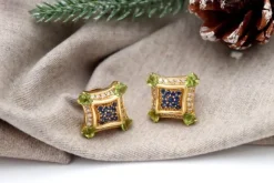Pamono Gold Earrings with Brilliant-Cut Diamonds, Set of 2><noscript><img width=