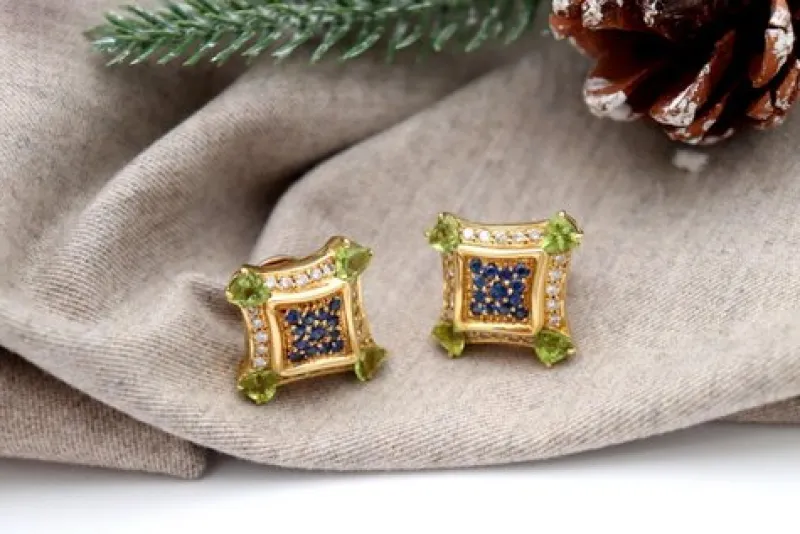 Pamono Gold Earrings with Brilliant-Cut Diamonds, Set of 2> Earrings
