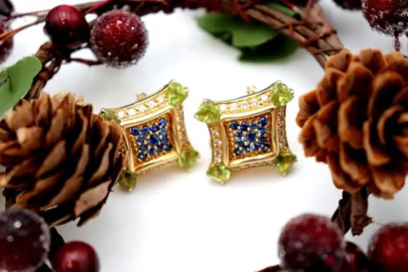 Pamono Gold Earrings with Brilliant-Cut Diamonds, Set of 2> Earrings