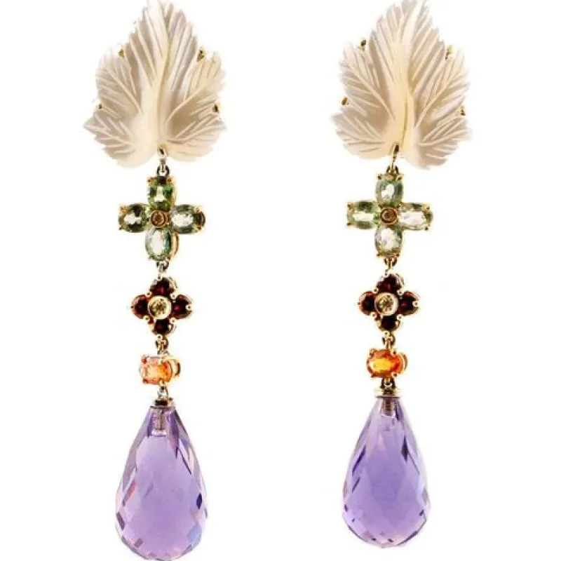 New Pamono Gold Earrings with Diamonds and Sapphires, Set of 2