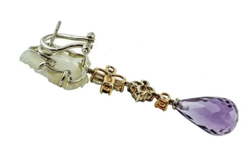 New Pamono Gold Earrings with Diamonds and Sapphires, Set of 2