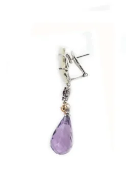 Pamono Gold Earrings with Diamonds, White Stone Leaves, Amethyst Drops and Sapphires, Set of 2