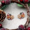 Pamono Gold Earrings with Diamond Flakes and Garnet Stones and Silver Applications, Set of 2> Earrings