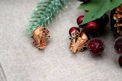 Pamono Gold Earrings with Diamond Flakes and Garnet Stones and Silver Applications, Set of 2><noscript><img width=