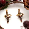 Pamono Gold Earrings with Diamond Chips and Garnets Inlaid, Set of 2> Earrings