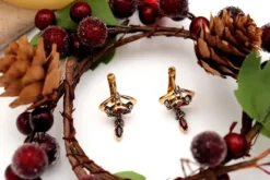 Pamono Gold Earrings with Diamond Chips and Garnets Inlaid, Set of 2> Earrings