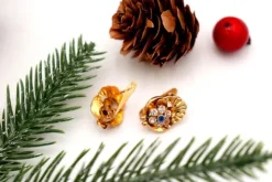 Sale Pamono Gold Earrings with Encrusted Synthetic Stones, Set of 2