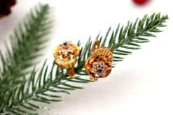 Sale Pamono Gold Earrings with Encrusted Synthetic Stones, Set of 2