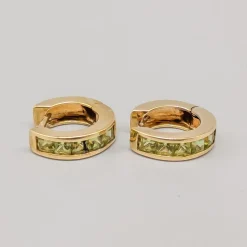 Pamono Gold Earrings with Green Stones, Set of 2><noscript><img width=