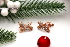 Best Pamono Gold Earrings with Leaf-Shaped Diamond Chips, Set of 2