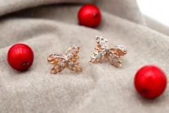 Best Pamono Gold Earrings with Leaf-Shaped Diamond Chips, Set of 2