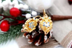 Discount Pamono Gold Earrings with Reliefs and Enamel, Set of 2