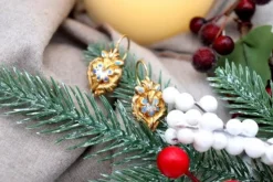 Discount Pamono Gold Earrings with Reliefs and Enamel, Set of 2