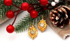 Discount Pamono Gold Earrings with Reliefs and Enamel, Set of 2
