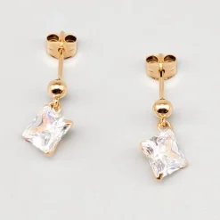 Outlet Pamono Gold Earrings with White Stones, Set of 2