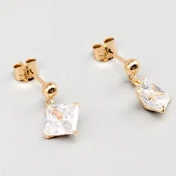 Outlet Pamono Gold Earrings with White Stones, Set of 2